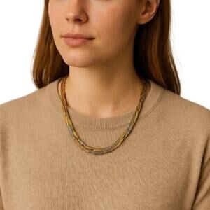 Braided Gold Silver Bronze Tone Necklace 11" Mixed Metal Statement Chain